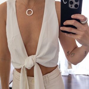 Nordstrom White Tie Front Cut Out Tank Top